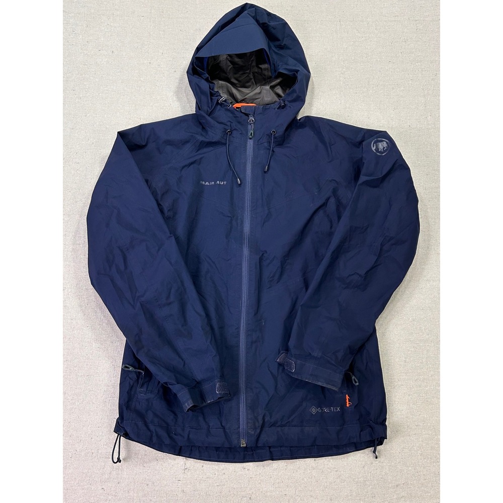 Mammut Gore-Tex Hooded Rain Jacket Navy Blue Waterproof Shell Womens XS